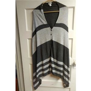 Gray striped button up sweater poncho